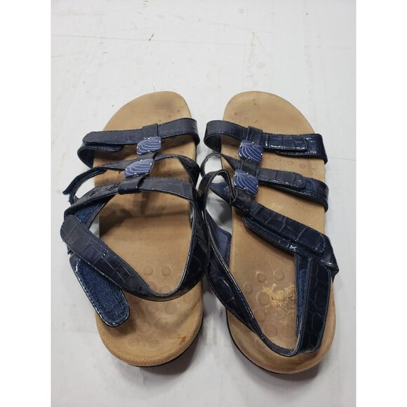 Vionic Amber Women’s Navy Blue Crocodile Embossed Pattern Backstrap Sandal Sz 9 - Picture 3 of 9
